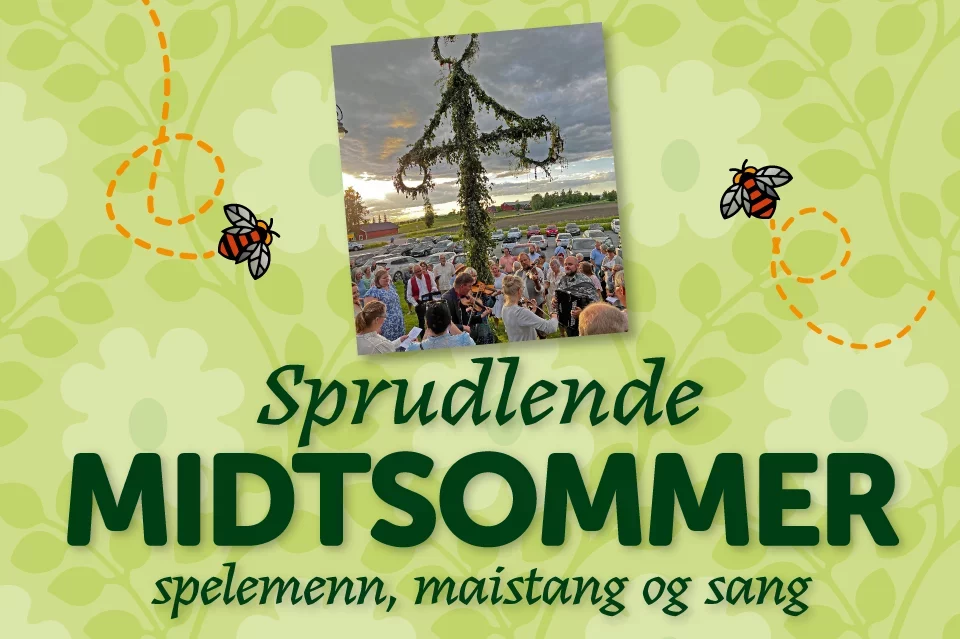 Sprudlende midtsommerkonsert med Solheimkoret, dirigent Inger-Pernille Stramrud og spelemennene fra Leik Spelemannslag; Stein Skogen Grytting og Olav Sæta på Herredsvang i Romedal 24. juni. kl. 18.00.